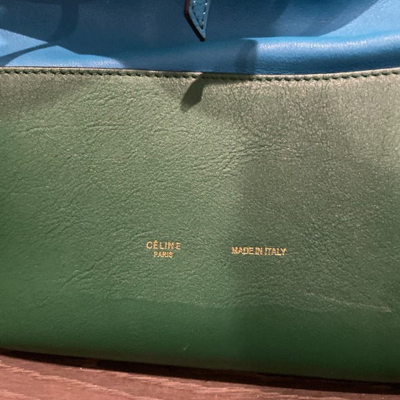 Celine Tri Color Oversized Twisted Cabas Hobo – Otra Vez  Celine Bicolor Tote Bag With Shoulder Strap And Pouch Insert, Green & Blue
